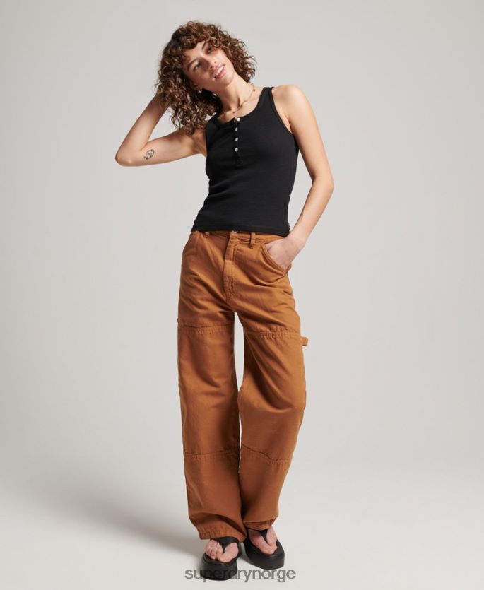 Superdry brun klær 86P46D2561 vintage vide snekkerbukser i økologisk bomull kvinner