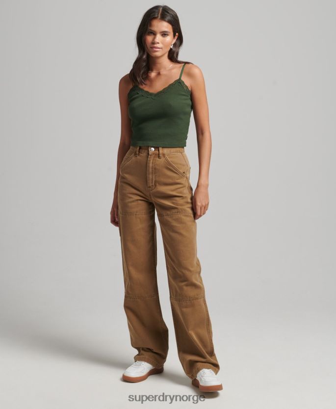 Superdry brun klær 86P46D2578 snekkerbukser med brede ben kvinner