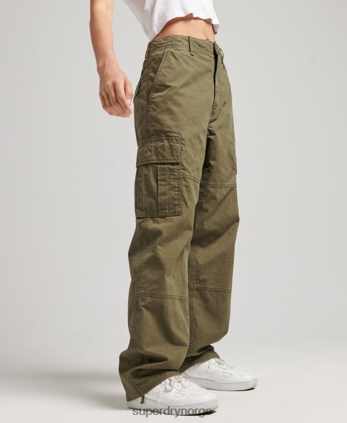 Superdry kaki klær 86P46D2562 baggy bukser i økologisk bomull kvinner