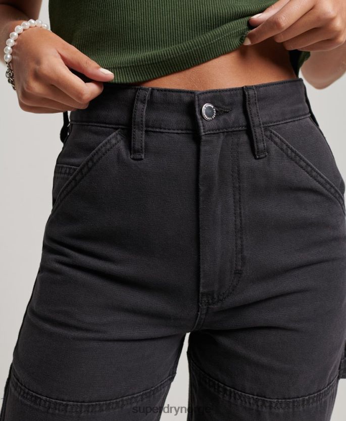 Superdry svart klær 86P46D2559 snekkerbukser med brede ben kvinner