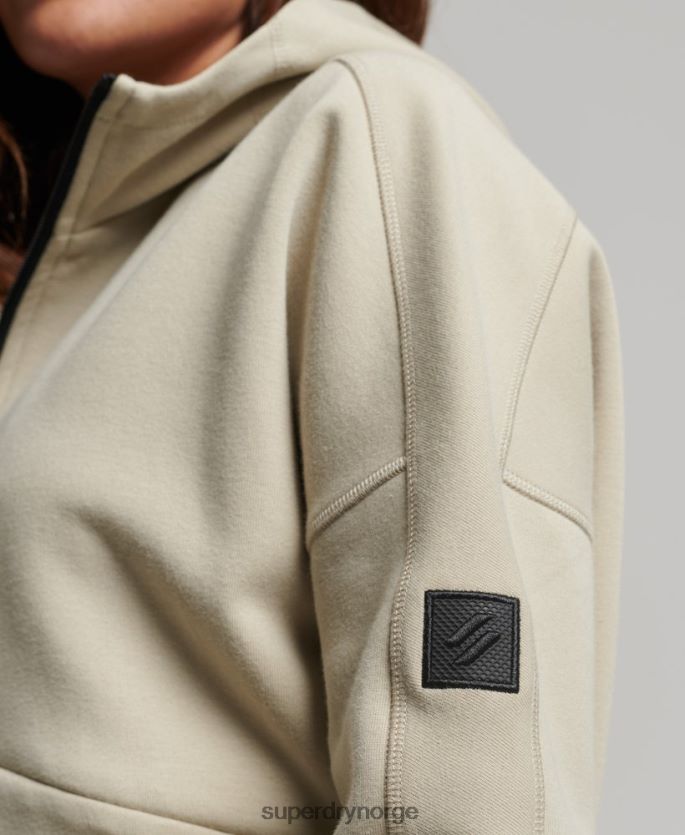 Superdry beige klær 86P46D3267 kode tech hettegenser med glidelås kvinner