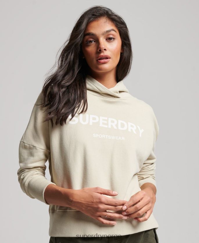 Superdry beige klær 86P46D3360 core sport crop box hettegenser kvinner