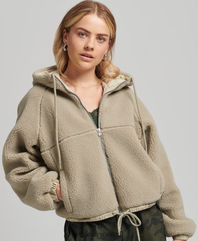 Superdry beige klær 86P46D5771 borg hettegenser med glidelås kvinner