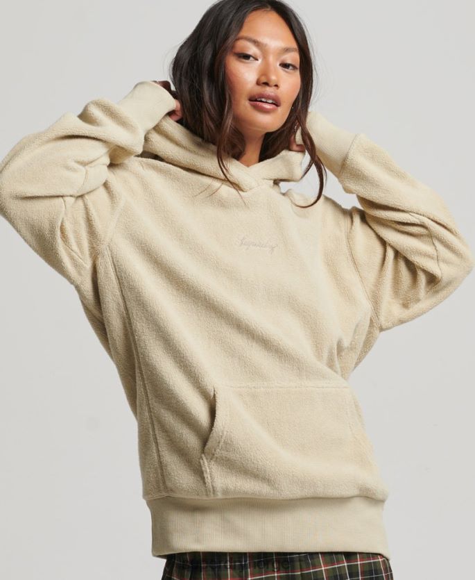 Superdry beige klær 86P46D5872 oversized hettegenser i grafisk fleece kvinner