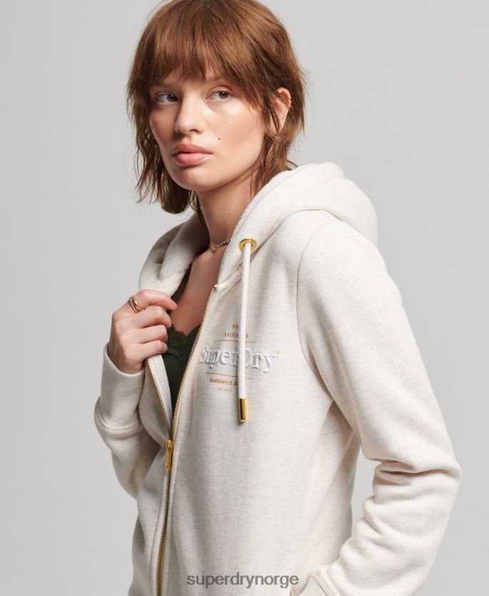 Superdry beige klær 86P46D6022 luksuriøs hettegenser med brodert logo med glidelås kvinner