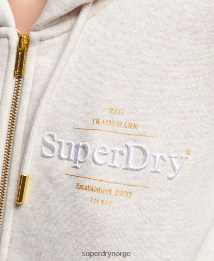 Superdry beige klær 86P46D6022 luksuriøs hettegenser med brodert logo med glidelås kvinner