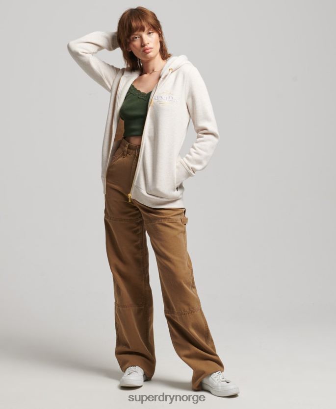 Superdry beige klær 86P46D6022 luksuriøs hettegenser med brodert logo med glidelås kvinner