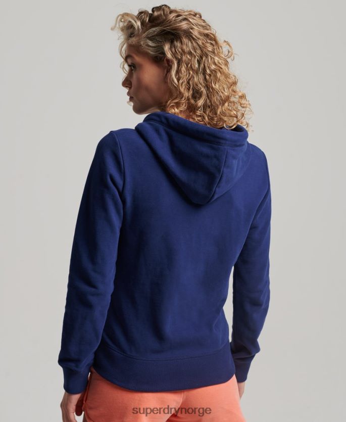Superdry blå klær 86P46D2261 vintage logo brodert hettegenser med glidelås kvinner