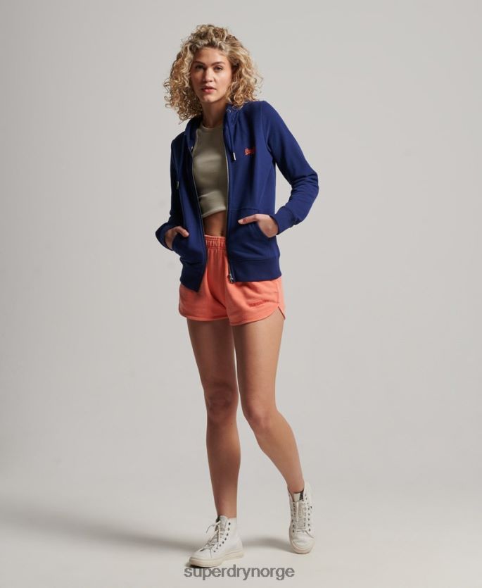 Superdry blå klær 86P46D2261 vintage logo brodert hettegenser med glidelås kvinner