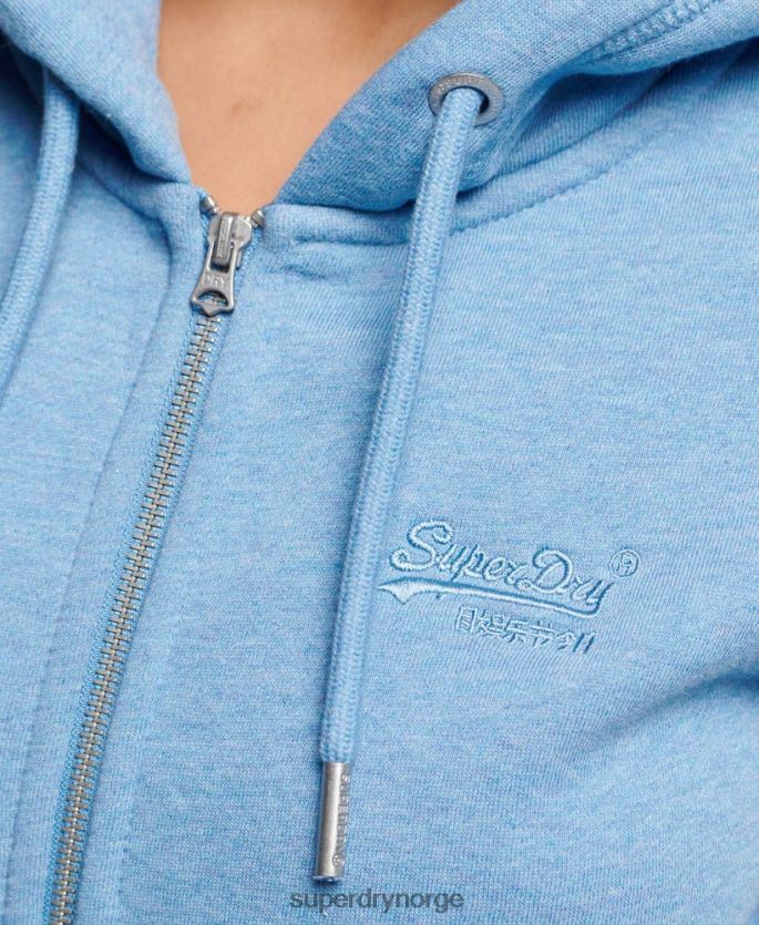 Superdry blå klær 86P46D3297 vintage logo brodert hettegenser med glidelås kvinner