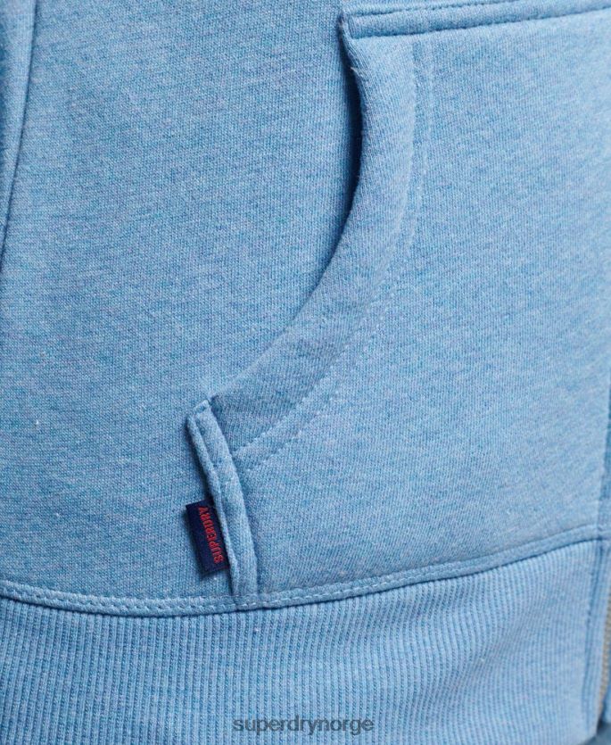 Superdry blå klær 86P46D3297 vintage logo brodert hettegenser med glidelås kvinner