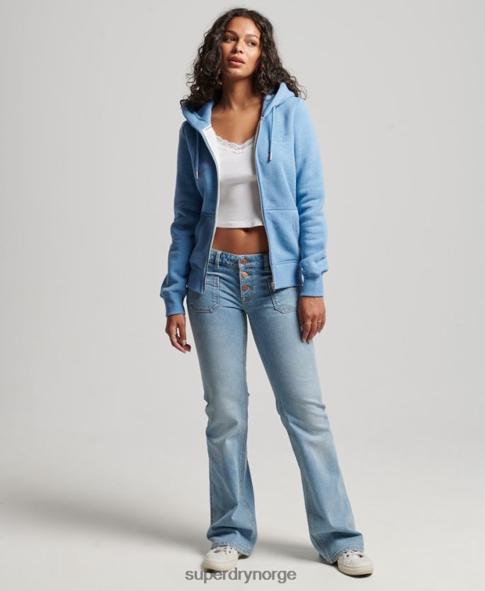 Superdry blå klær 86P46D3297 vintage logo brodert hettegenser med glidelås kvinner