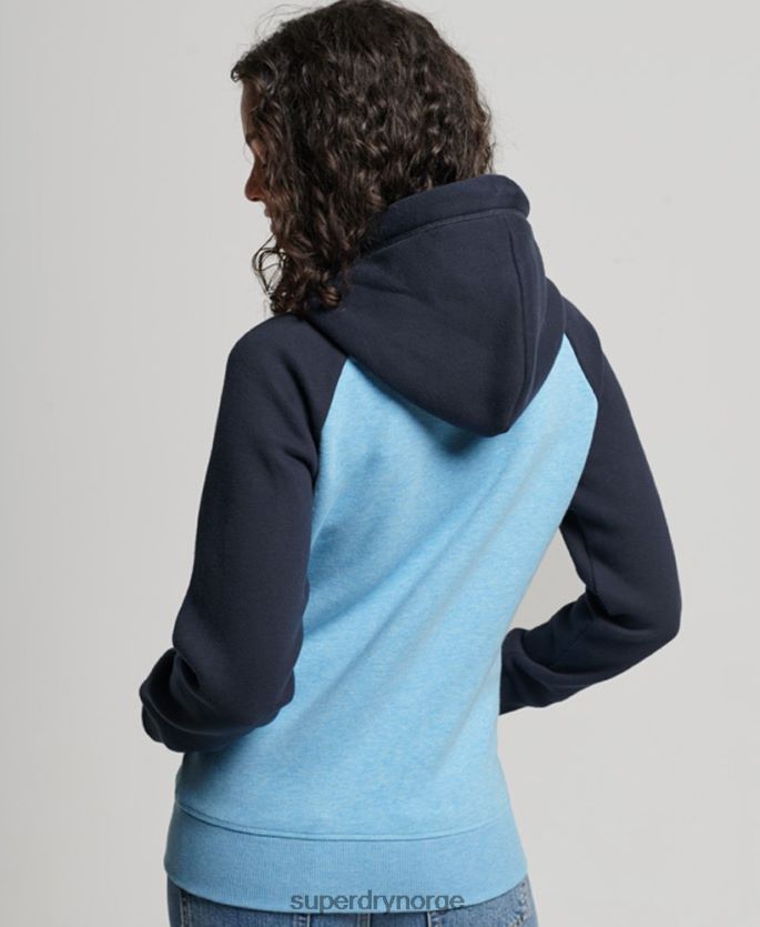 Superdry blå klær 86P46D3387 vintage logo brodert baseball hettegenser med glidelås kvinner