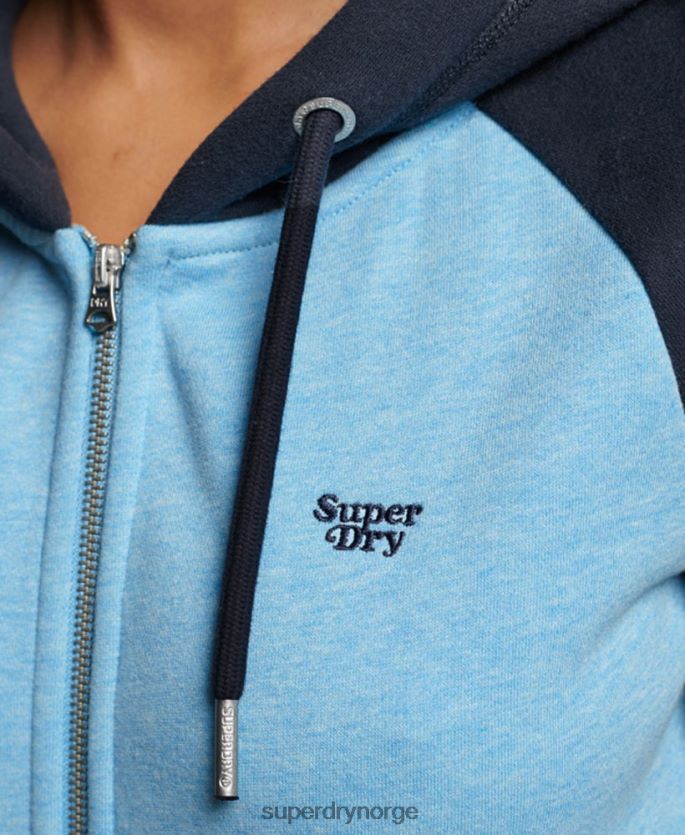 Superdry blå klær 86P46D3387 vintage logo brodert baseball hettegenser med glidelås kvinner