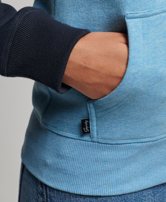 Superdry blå klær 86P46D3387 vintage logo brodert baseball hettegenser med glidelås kvinner