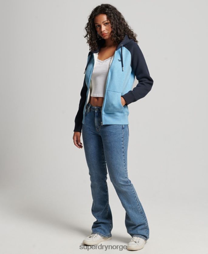 Superdry blå klær 86P46D3387 vintage logo brodert baseball hettegenser med glidelås kvinner