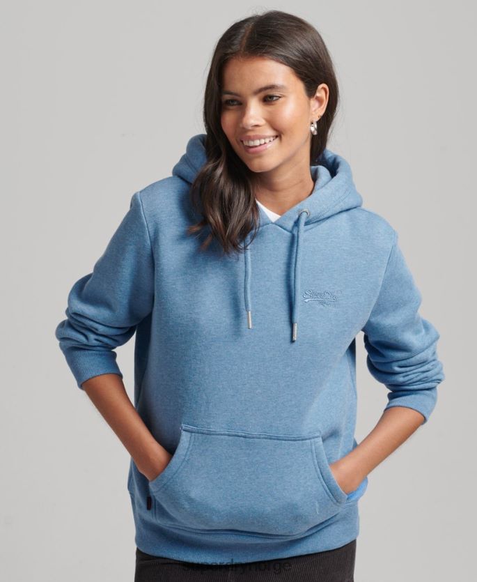 Superdry blå klær 86P46D5746 essensiell logo-hettegenser i økologisk bomull kvinner