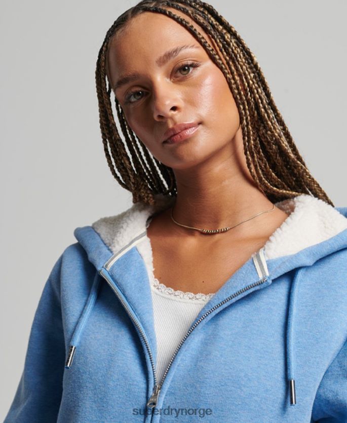 Superdry blå klær 86P46D5750 essensiell borg-fôret hettegenser med glidelås kvinner