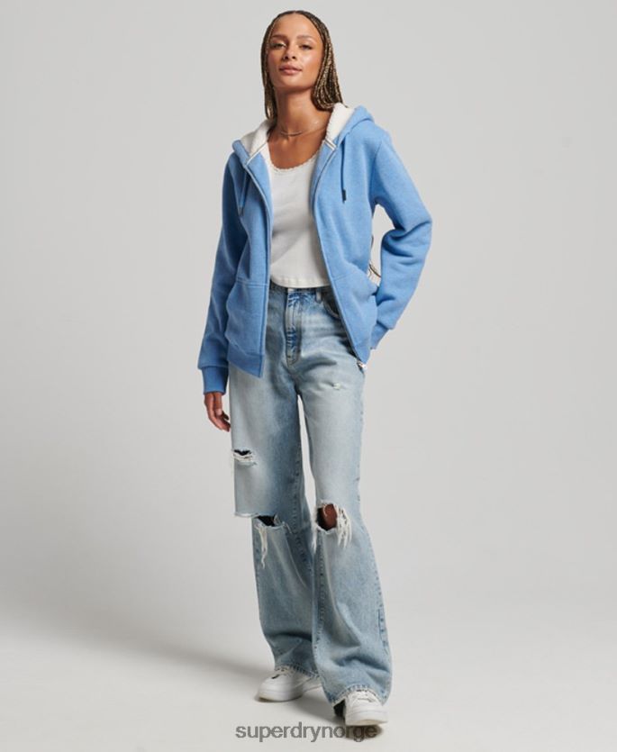 Superdry blå klær 86P46D5750 essensiell borg-fôret hettegenser med glidelås kvinner