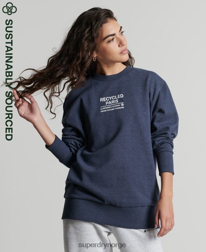 Superdry blå klær 86P46D5833 resirkulert genser fra byens mannskap kvinner