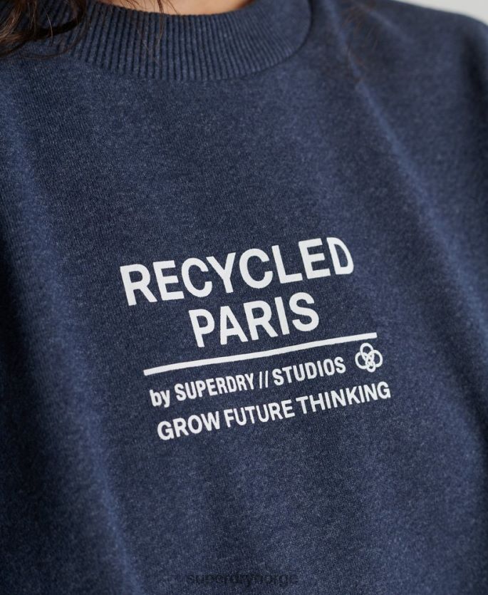 Superdry blå klær 86P46D5833 resirkulert genser fra byens mannskap kvinner
