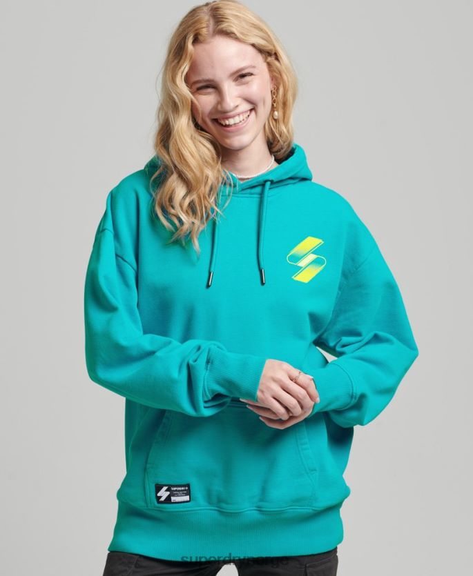 Superdry blå klær 86P46D5933 Half tone s logo oversized hettegenser kvinner