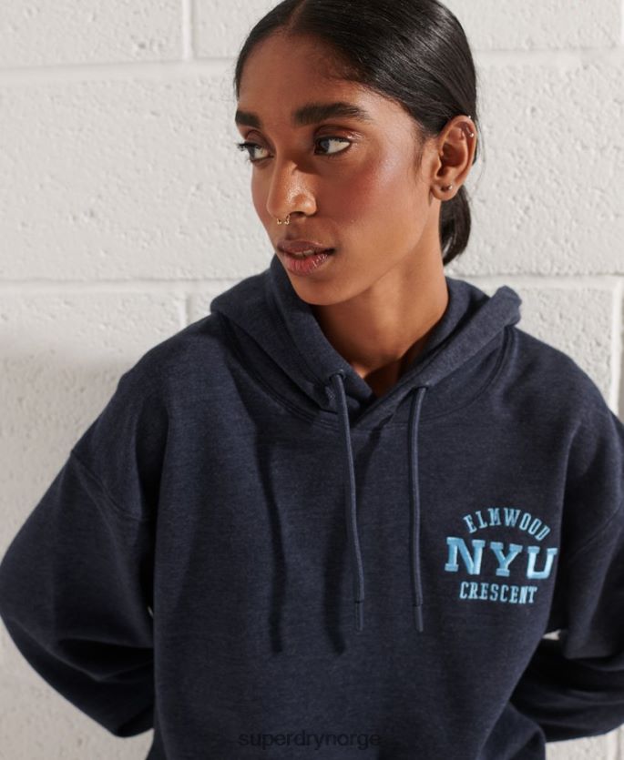 Superdry blå klær 86P46D5977 college grafisk crop hettegenser kvinner