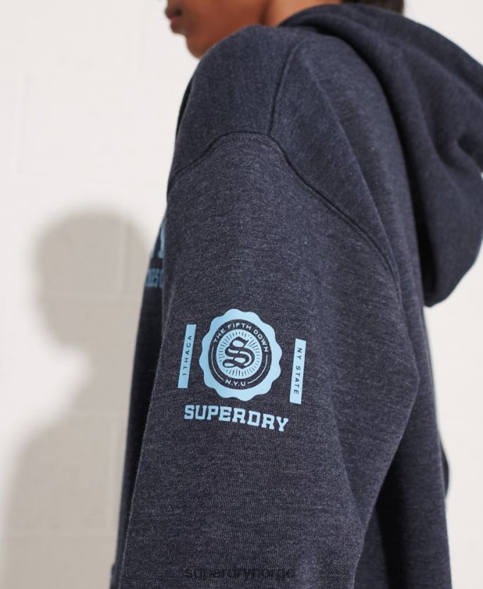 Superdry blå klær 86P46D5977 college grafisk crop hettegenser kvinner