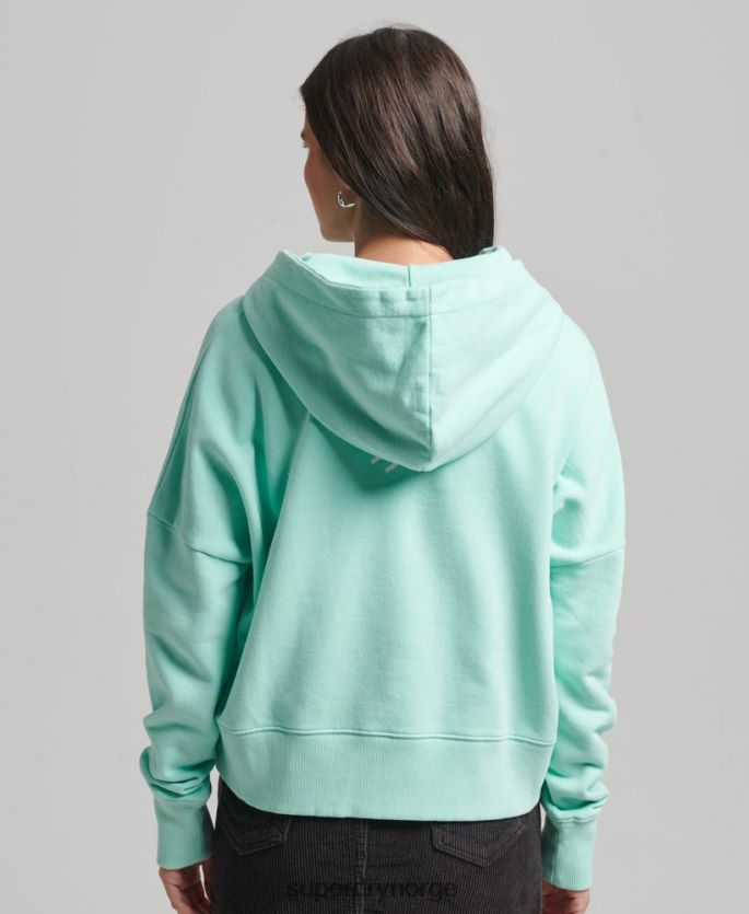 Superdry blå klær 86P46D6001 code core sport crop box hettegenser kvinner