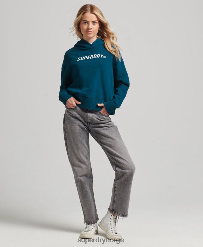 Superdry blå klær 86P46D6129 code core sport crop box hettegenser kvinner