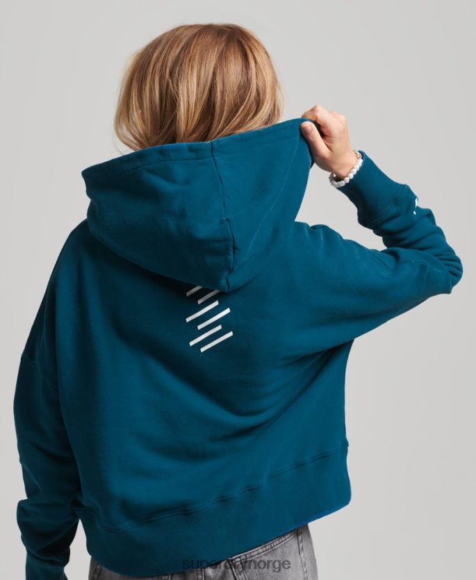 Superdry blå klær 86P46D6129 code core sport crop box hettegenser kvinner