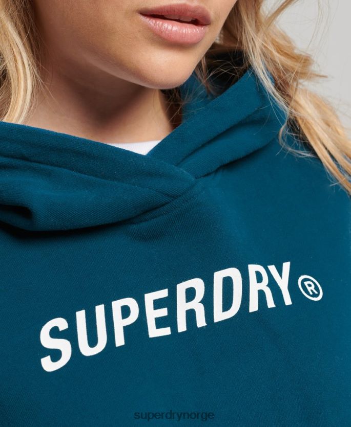 Superdry blå klær 86P46D6129 code core sport crop box hettegenser kvinner
