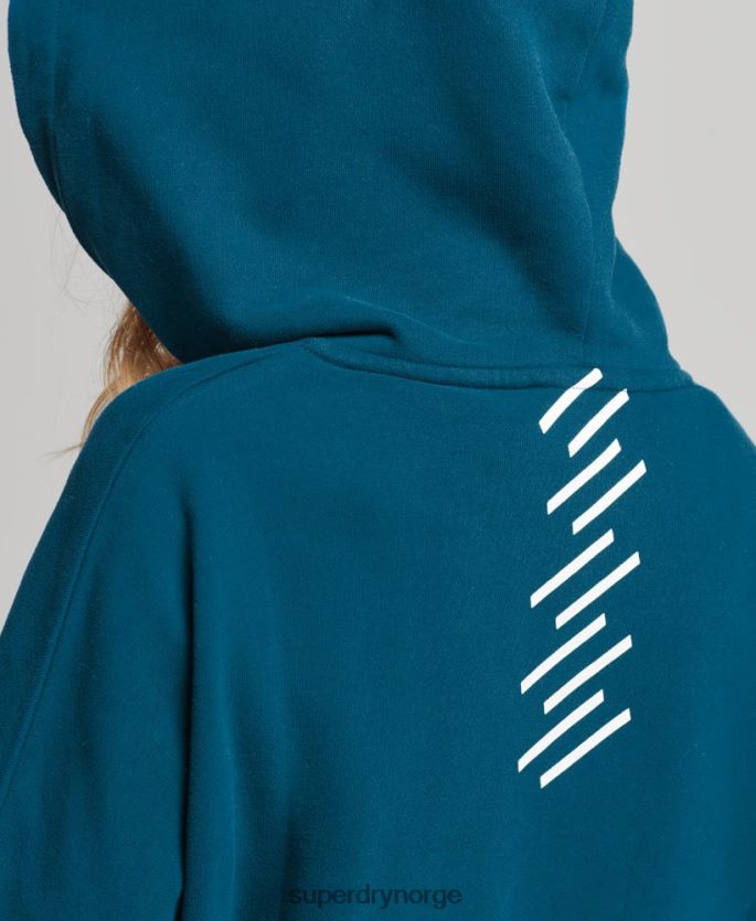 Superdry blå klær 86P46D6129 code core sport crop box hettegenser kvinner