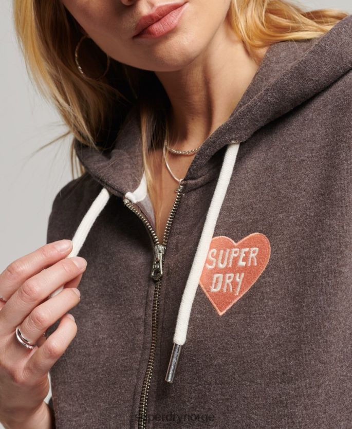 Superdry brun klær 86P46D2142 vintage cali cutout hettegenser med glidelås kvinner