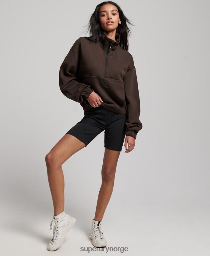 Superdry brun klær 86P46D3364 tech batwing sweatshirt med halv glidelås kvinner