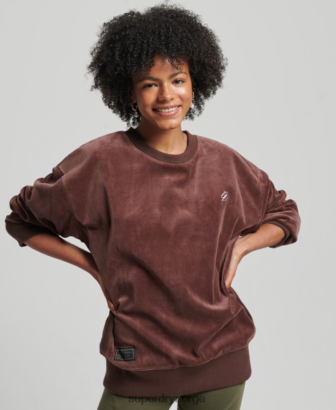 Superdry brun klær 86P46D5856 kode s logo velour overdimensjonert mannskap kvinner