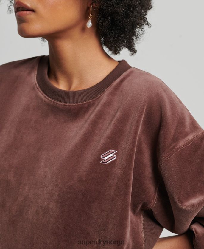 Superdry brun klær 86P46D5856 kode s logo velour overdimensjonert mannskap kvinner