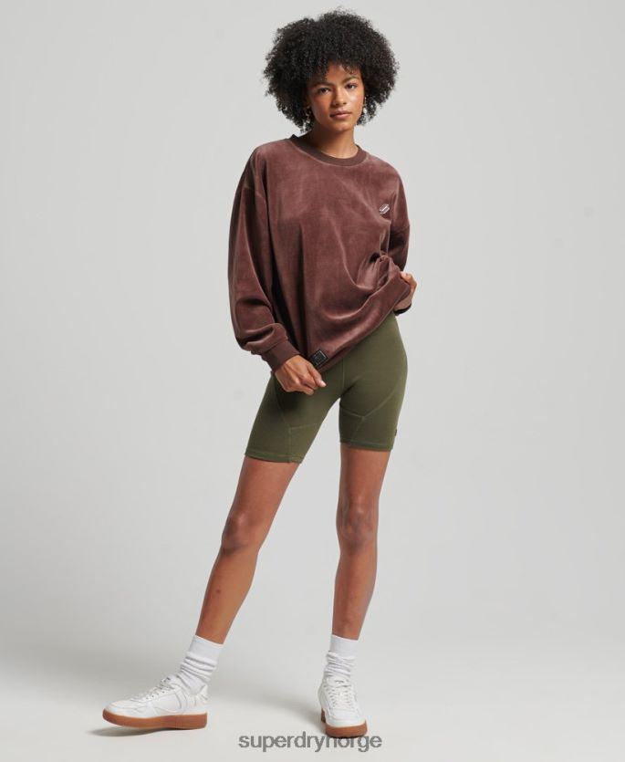 Superdry brun klær 86P46D5856 kode s logo velour overdimensjonert mannskap kvinner