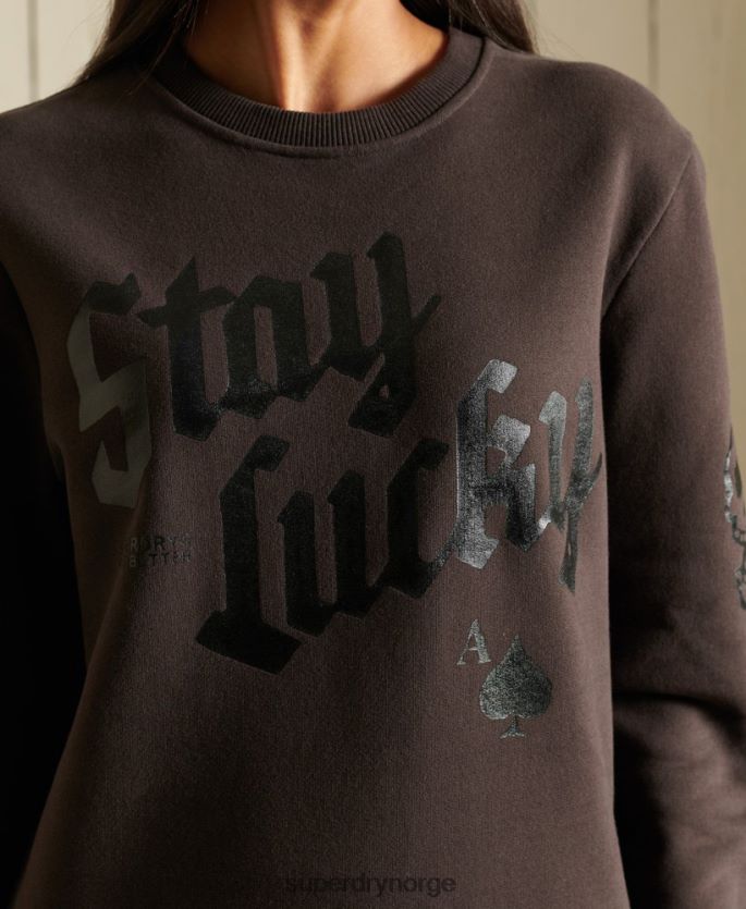 Superdry brun klær 86P46D6050 oversized boho og rock crew sweatshirt kvinner