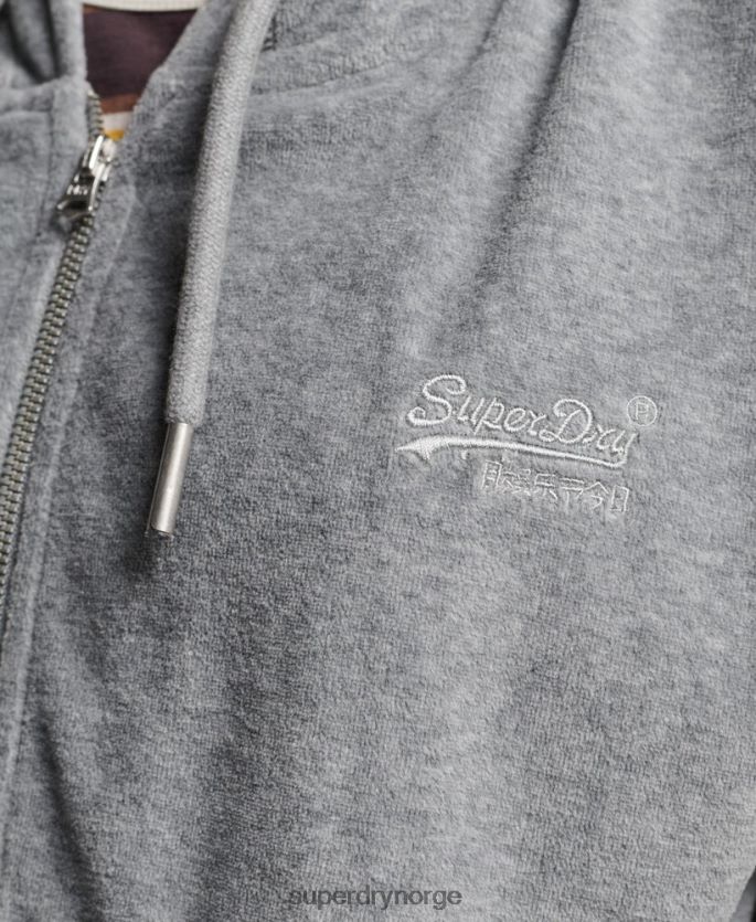 Superdry grå klær 86P46D2197 vintage hettegenser med glidelås i økologisk bomull med logo i velour kvinner