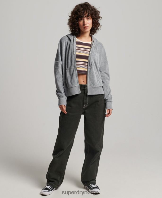 Superdry grå klær 86P46D2197 vintage hettegenser med glidelås i økologisk bomull med logo i velour kvinner