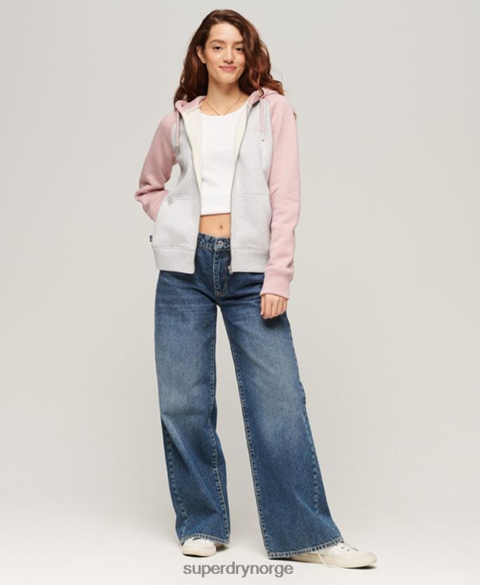 Superdry grå klær 86P46D3283 vintage logo brodert baseball hettegenser med glidelås kvinner