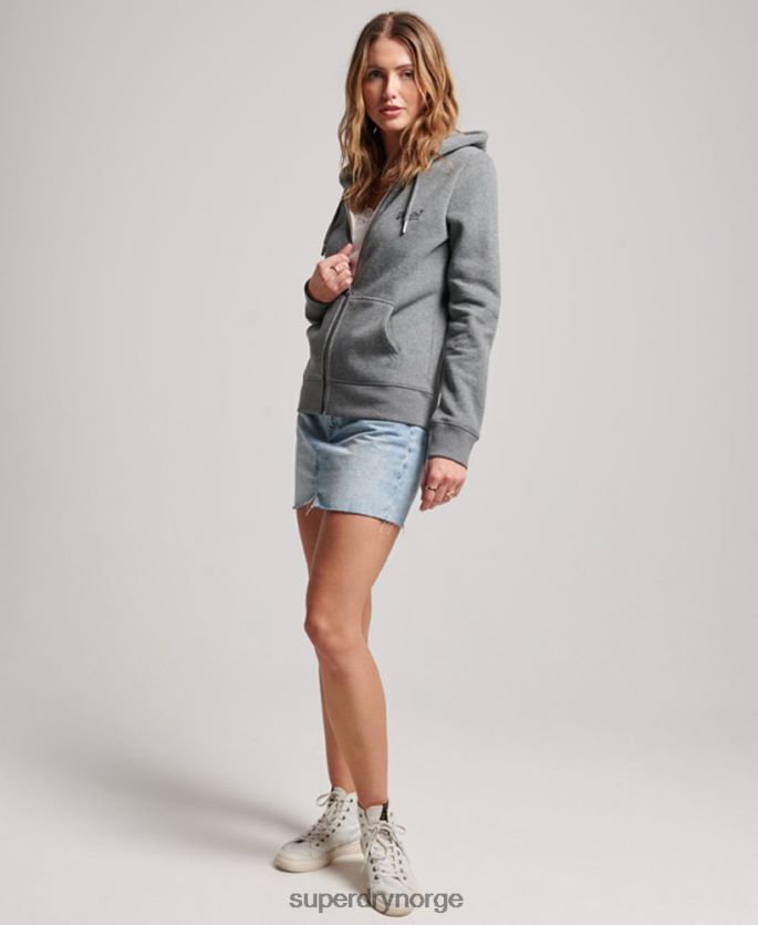 Superdry grå klær 86P46D3335 vintage logo brodert hettegenser med glidelås kvinner