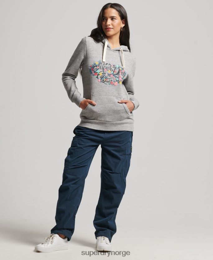 Superdry grå klær 86P46D3376 hettegenser med blomstermønster kvinner