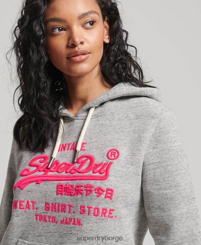 Superdry grå klær 86P46D3417 neon vintage logo hettegenser kvinner