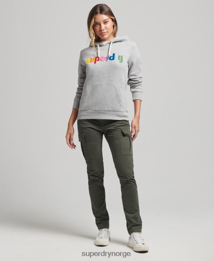 Superdry grå klær 86P46D3446 hettegenser med brodert regnbuelogo kvinner