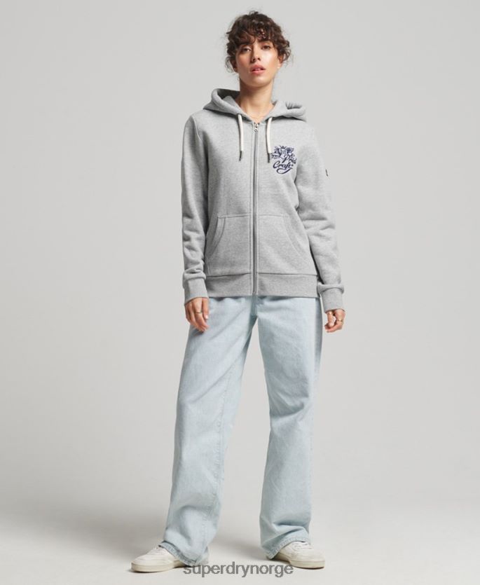 Superdry grå klær 86P46D3501 vintage pride in craft hettegenser med glidelås kvinner