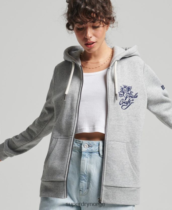 Superdry grå klær 86P46D3501 vintage pride in craft hettegenser med glidelås kvinner