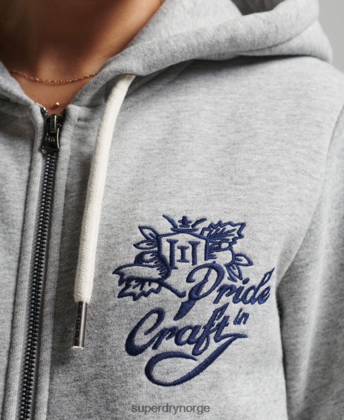 Superdry grå klær 86P46D3501 vintage pride in craft hettegenser med glidelås kvinner