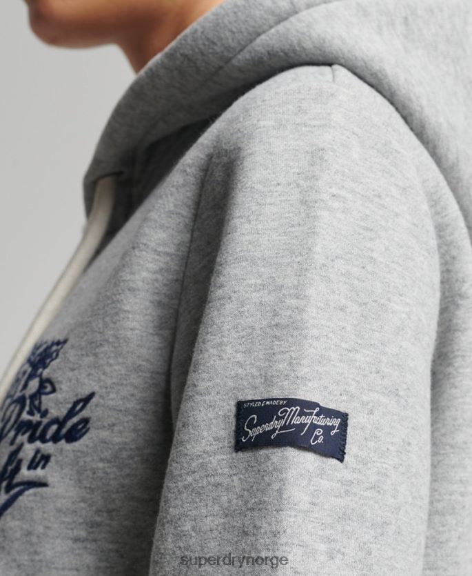 Superdry grå klær 86P46D3501 vintage pride in craft hettegenser med glidelås kvinner